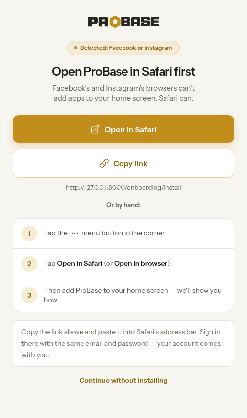 Skip help card inside Facebook's or Instagram's browser