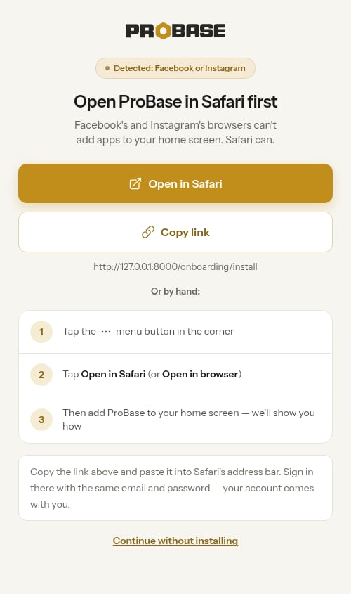 Skip help card inside Facebook's or Instagram's browser