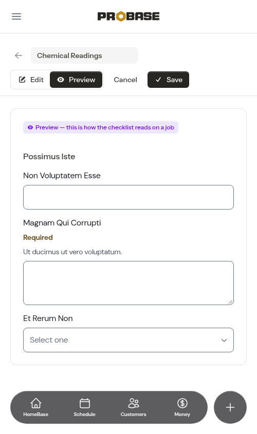 The checklist builder opened from a service
