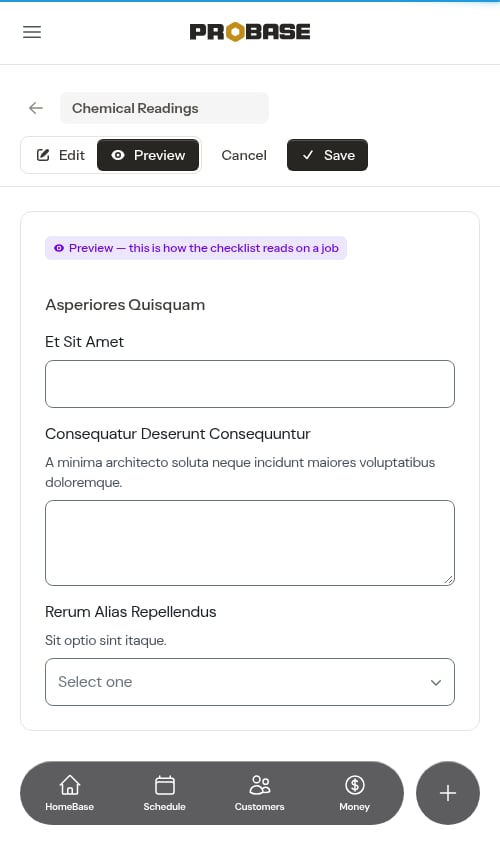 The checklist builder opened from a service