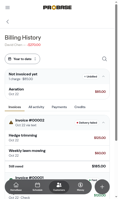 Billing history