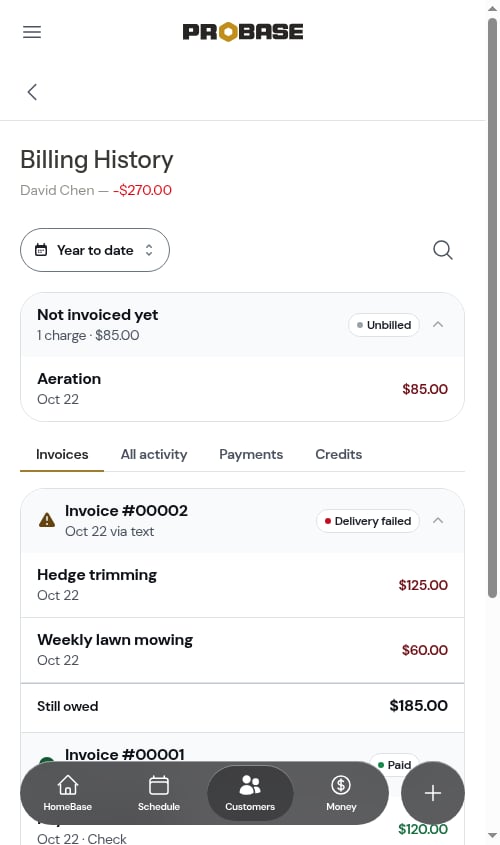 Billing history