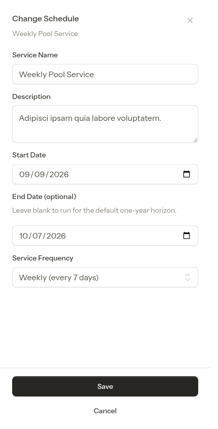 Change schedule modal