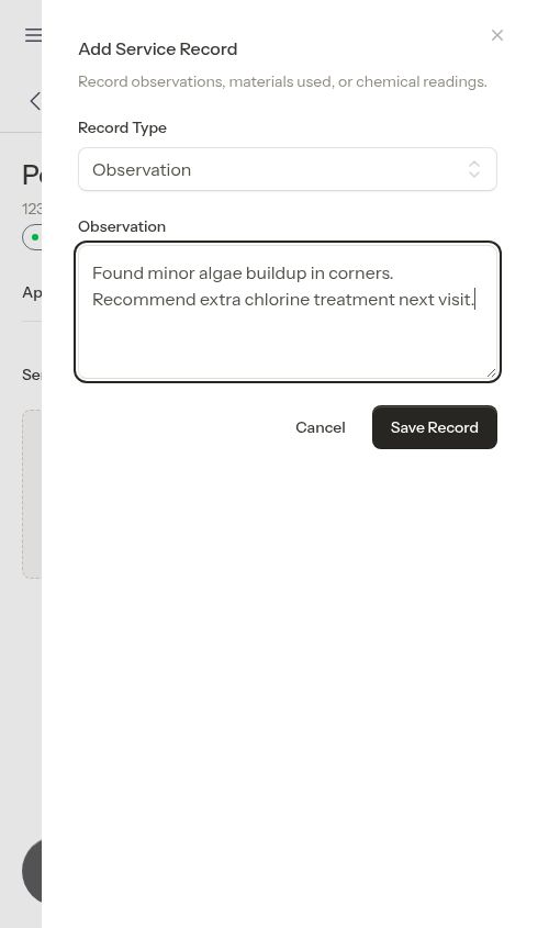 Filled observation form