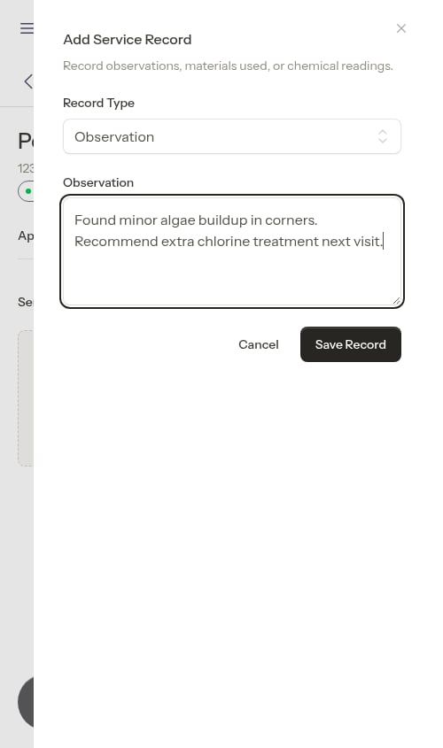 Filled observation form