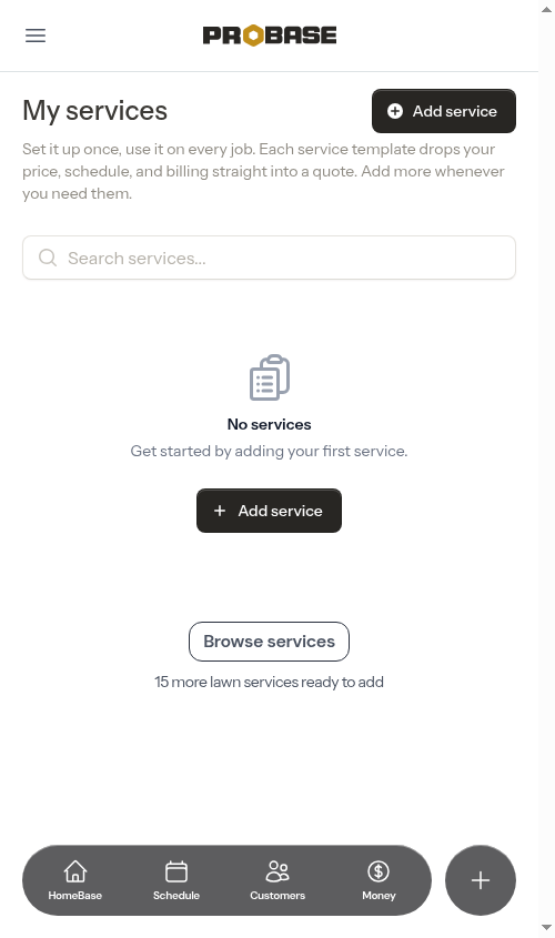 Browse services entry at the bottom of My services