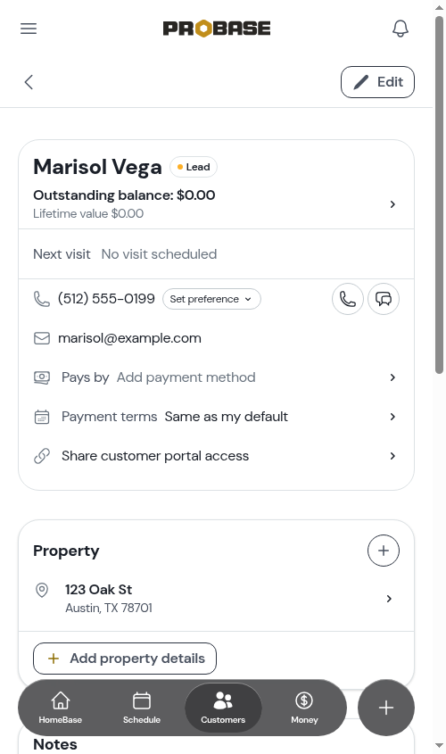 A new contact-form lead opened from an update
