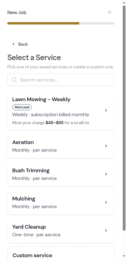 Select a Service step on a phone