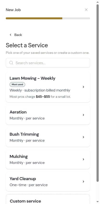 Select a Service step on a phone