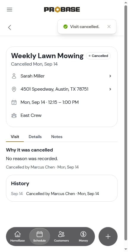 A cancelled visit creates no charge