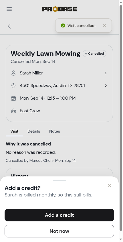 The credit offer after cancelling a subscription visit