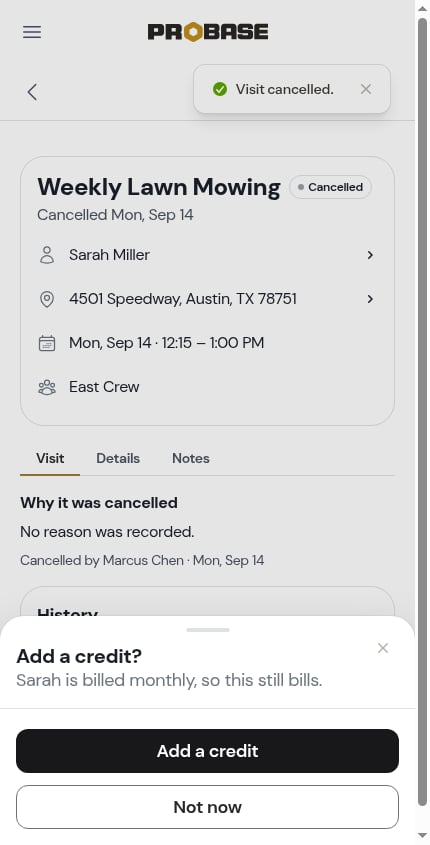 The credit offer after cancelling a subscription visit
