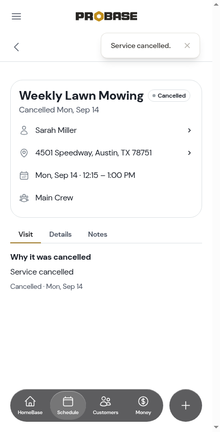 The job cancelled