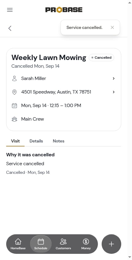 The job cancelled