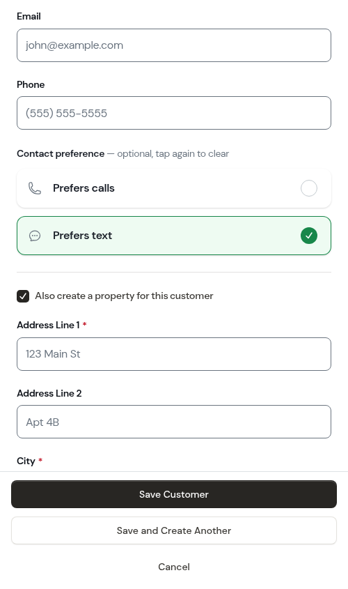 Prefers text selected on the customer form