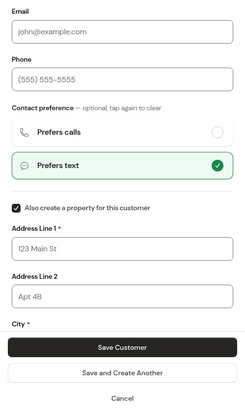 Prefers text selected on the customer form