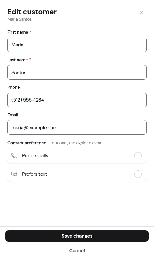 Edit modal from customer detail page