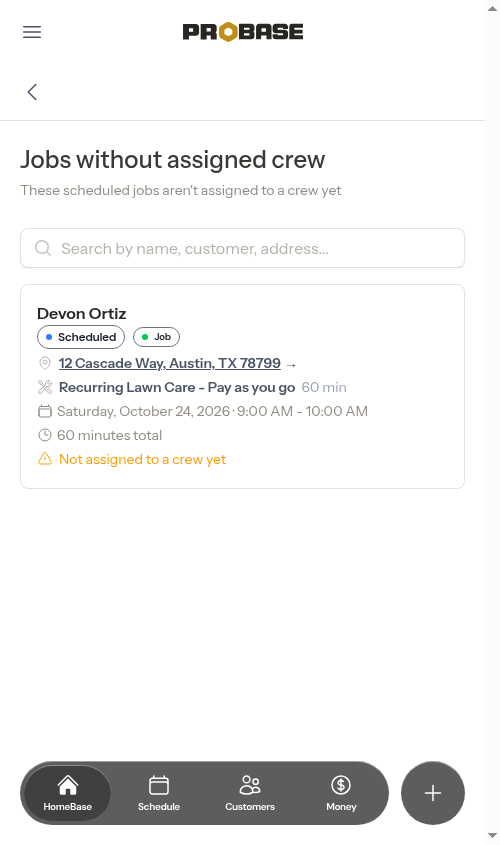 A recurring service showing as one row in the list
