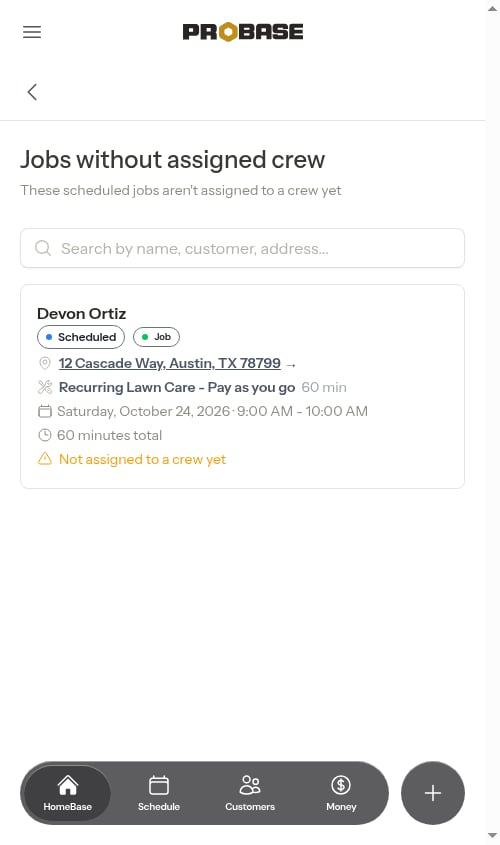 A recurring service showing as one row in the list