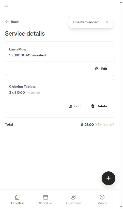 Material item added to list