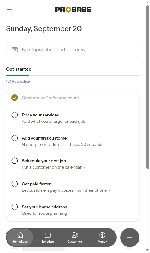 The mobile app bar on the dashboard