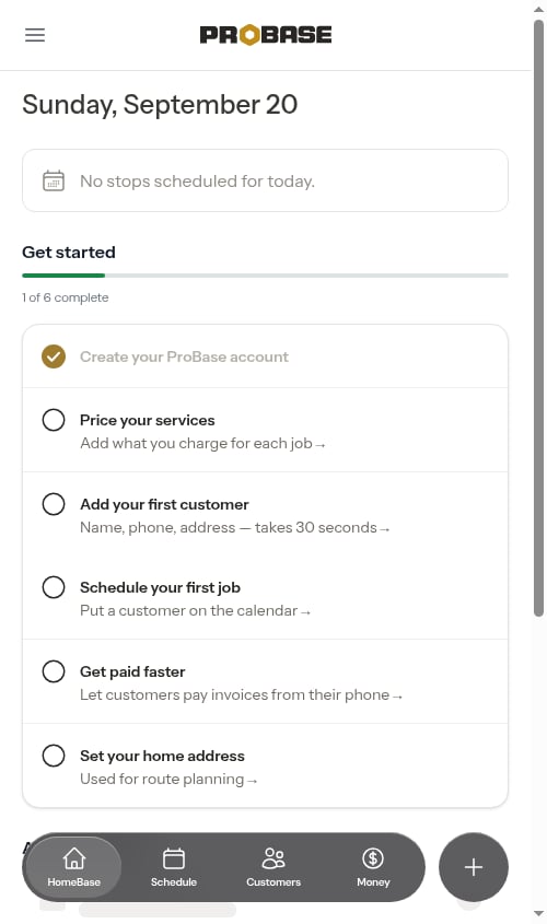 The mobile app bar on the dashboard