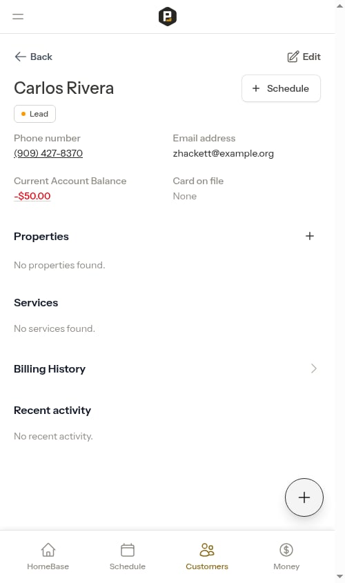 Billing section on customer profile