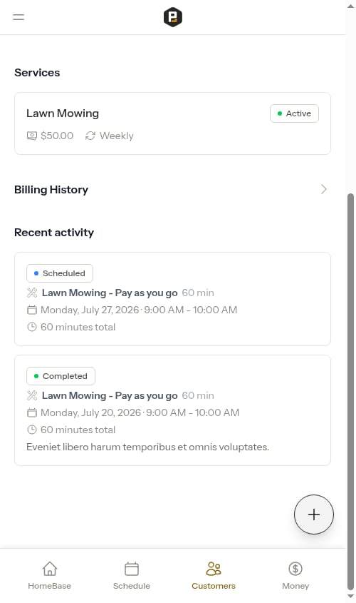 Recent activity section