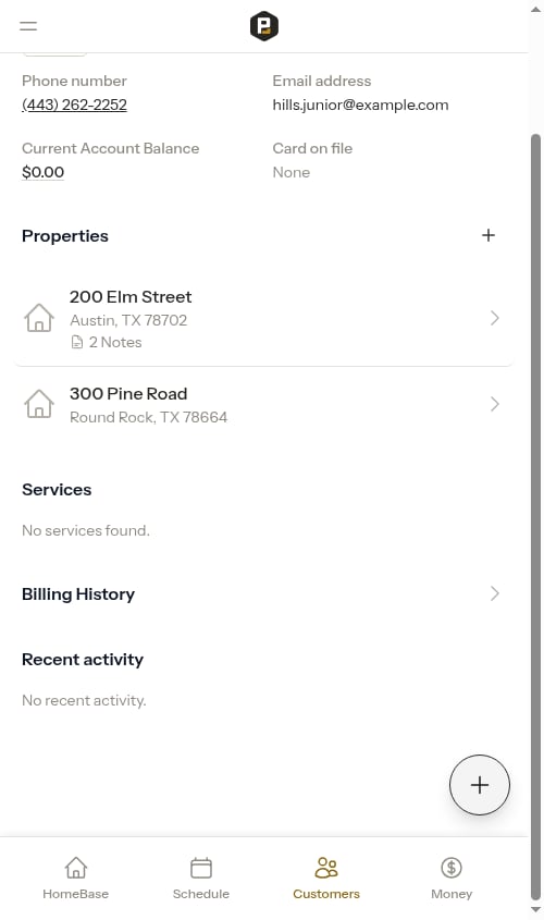 Properties section on customer profile