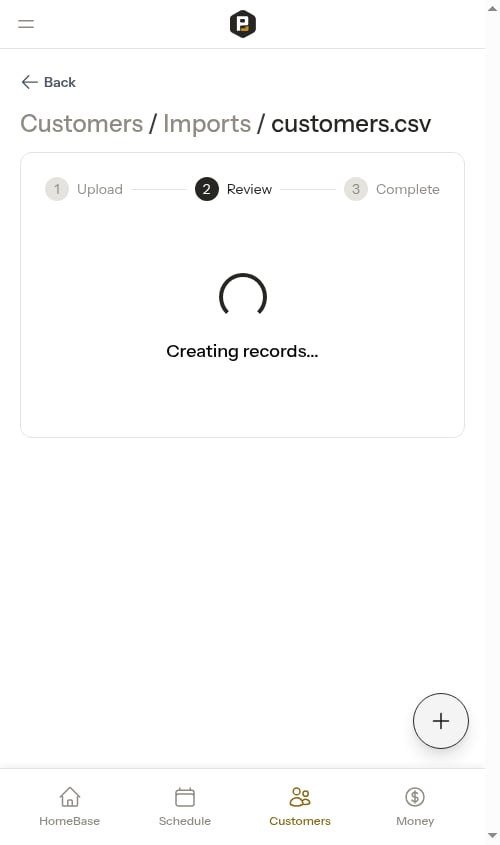 The Creating records progress screen