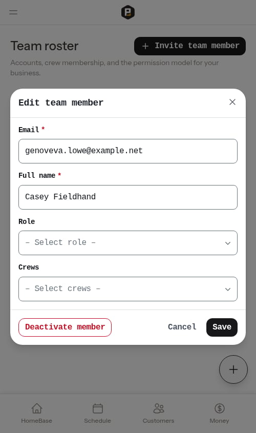 Editing a team member