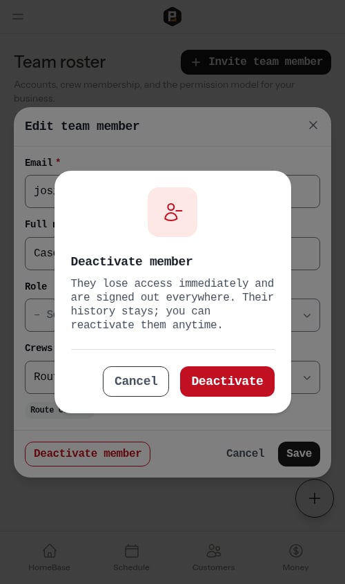 Confirming a member deactivation