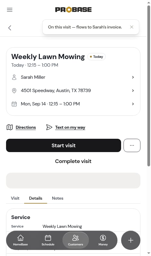 The Details tab showing This visit charges