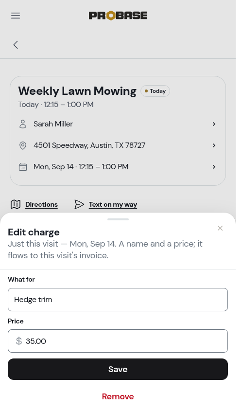Tapping a charge on the Details tab
