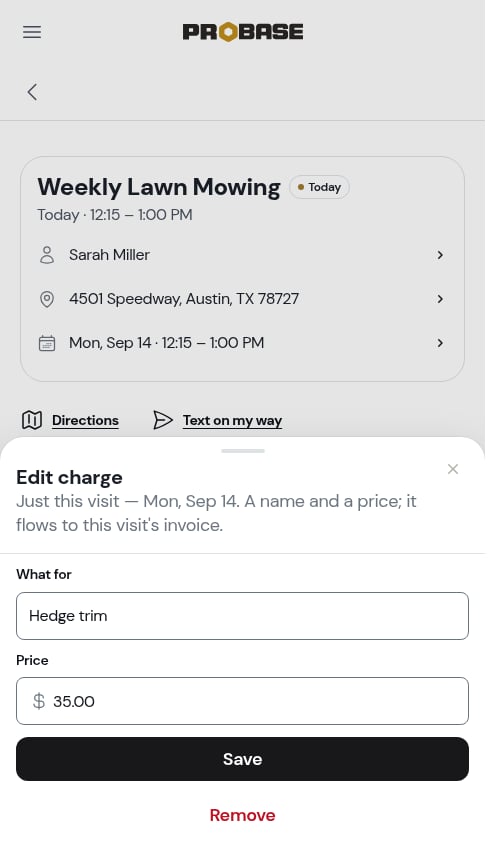 Tapping a charge on the Details tab