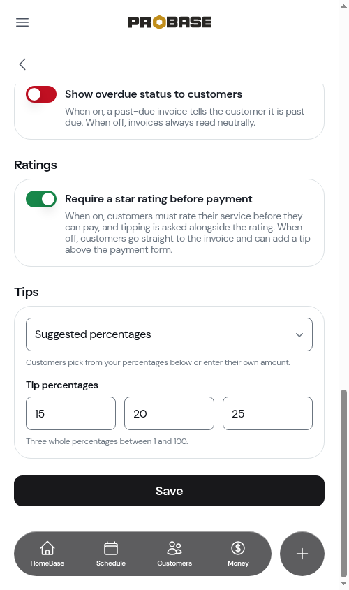 The Require a star rating before payment switch, turned on