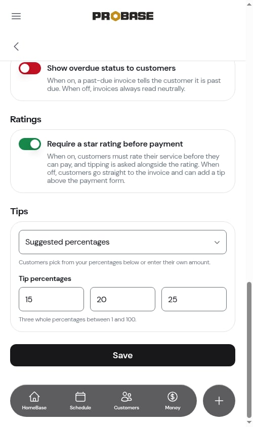 The Require a star rating before payment switch, turned on