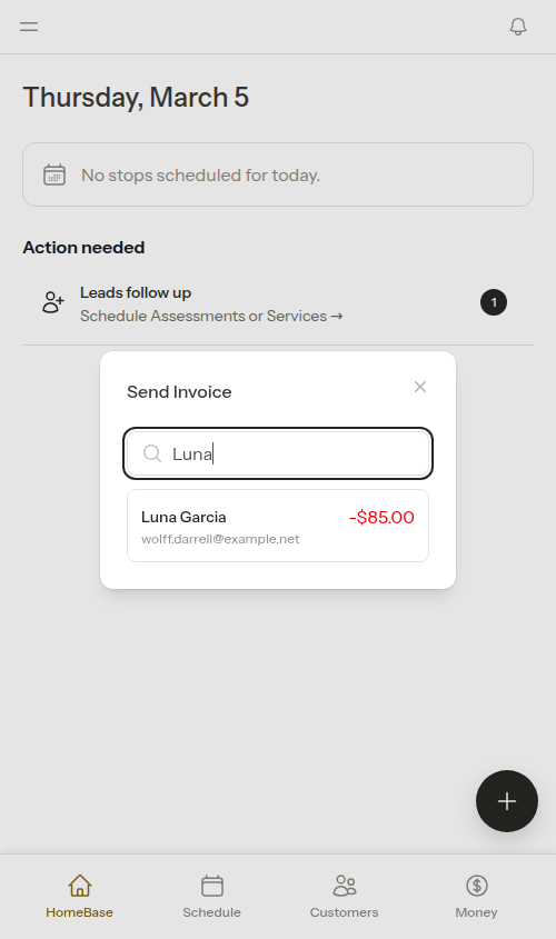 Invoice customer search results