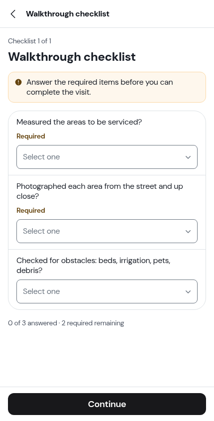 The assessment's checklist page