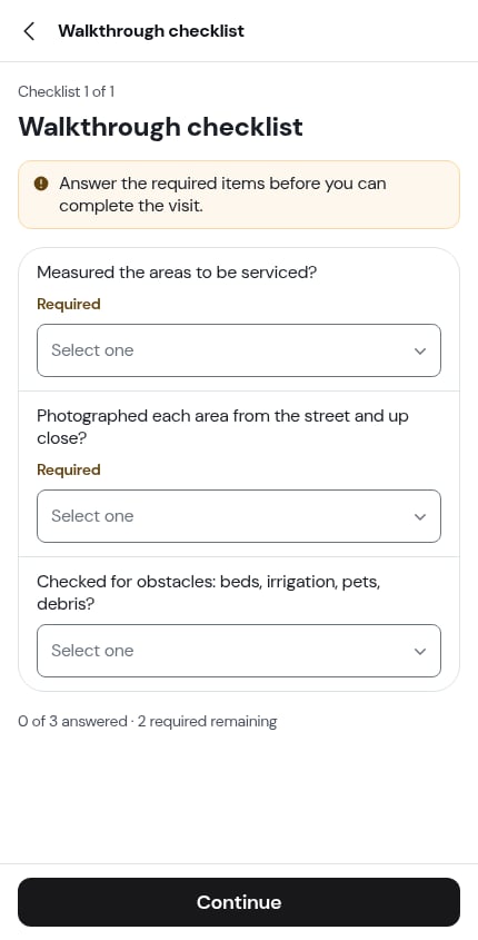 The assessment's checklist page