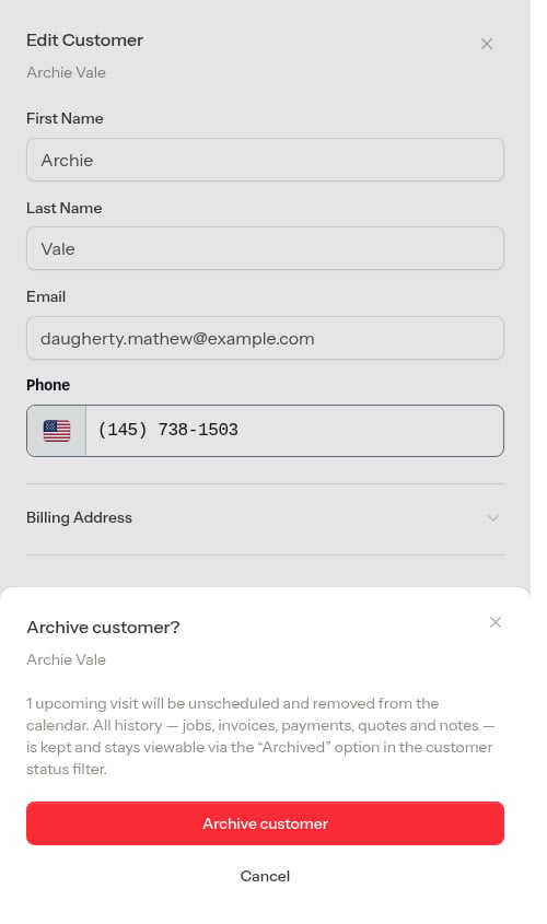 Archive customer confirmation dialog