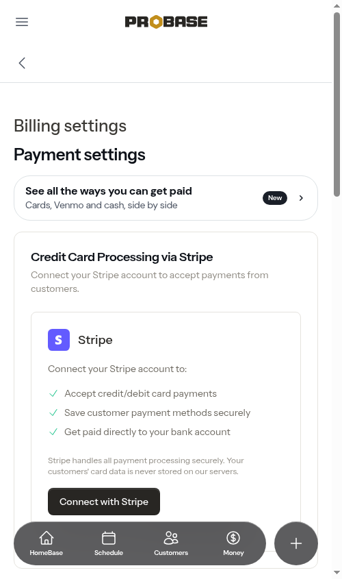 The payment settings page, with Payment settings above Invoice settings