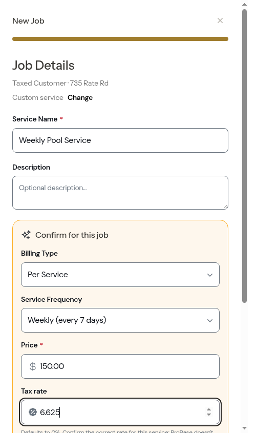 Redesigned tax rate field on the job form