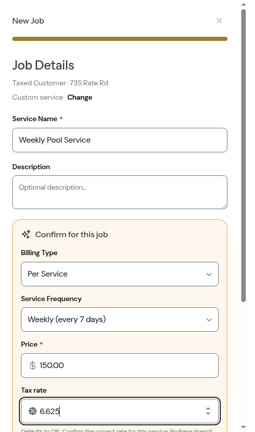 Redesigned tax rate field on the job form