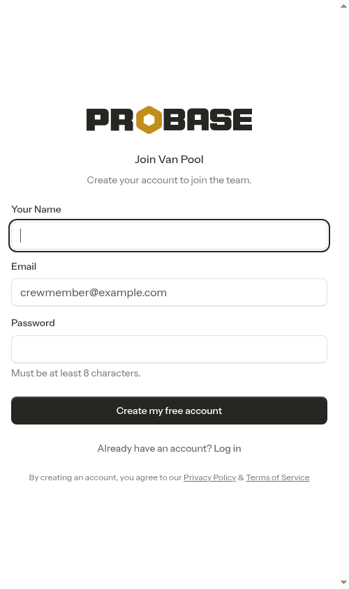 Registration page