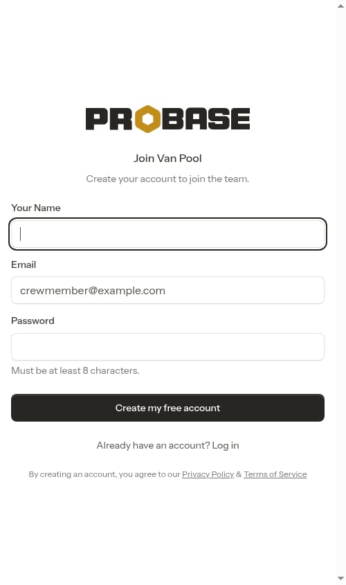 Registration page