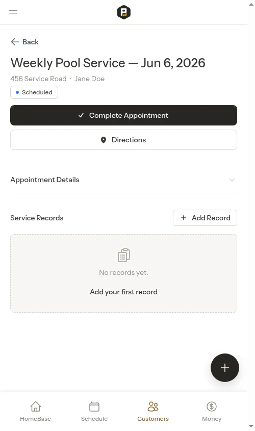 Service records on completed appointment