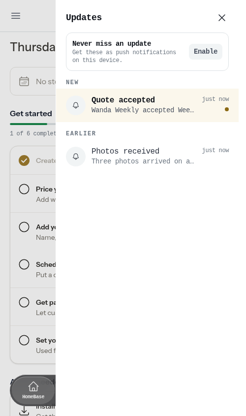 The Updates drawer open on a phone
