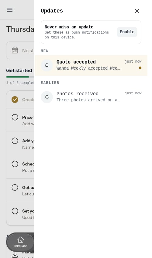 The Updates drawer open on a phone