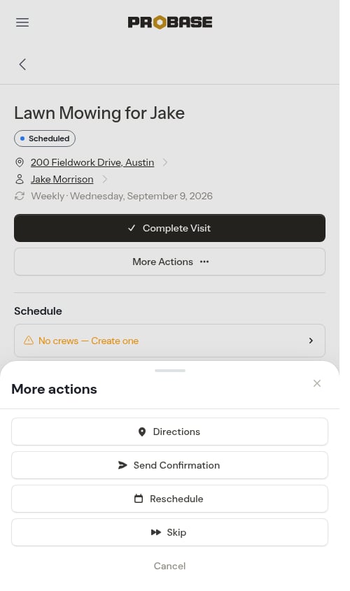 The More actions sheet with the Skip option